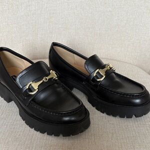 Nine West Black Loafers with Gold Buckle